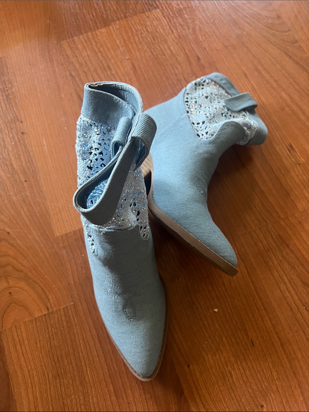 Forever 21 Pale Blue Suede Pointed Ankle Booties with Bow Accent